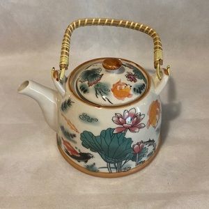 Ceramic Koi Teapot with strainer and bamboo handle
